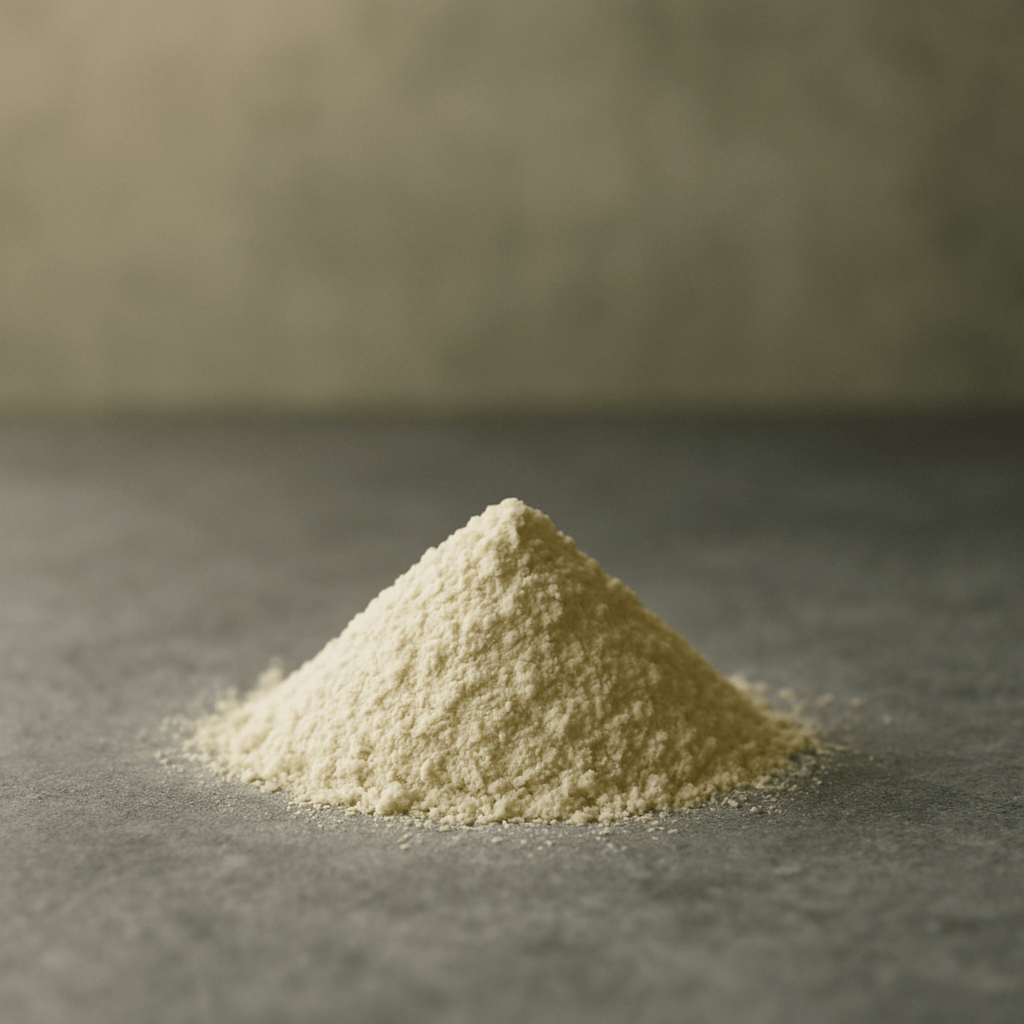 The finished pea protein isolate, a fine pale powder.