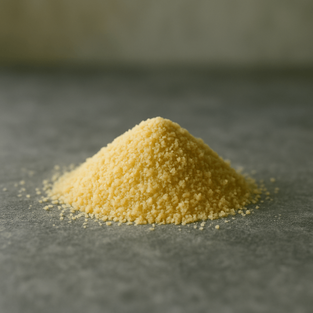 The same peas after coarse milling, now a gritty yellow meal.