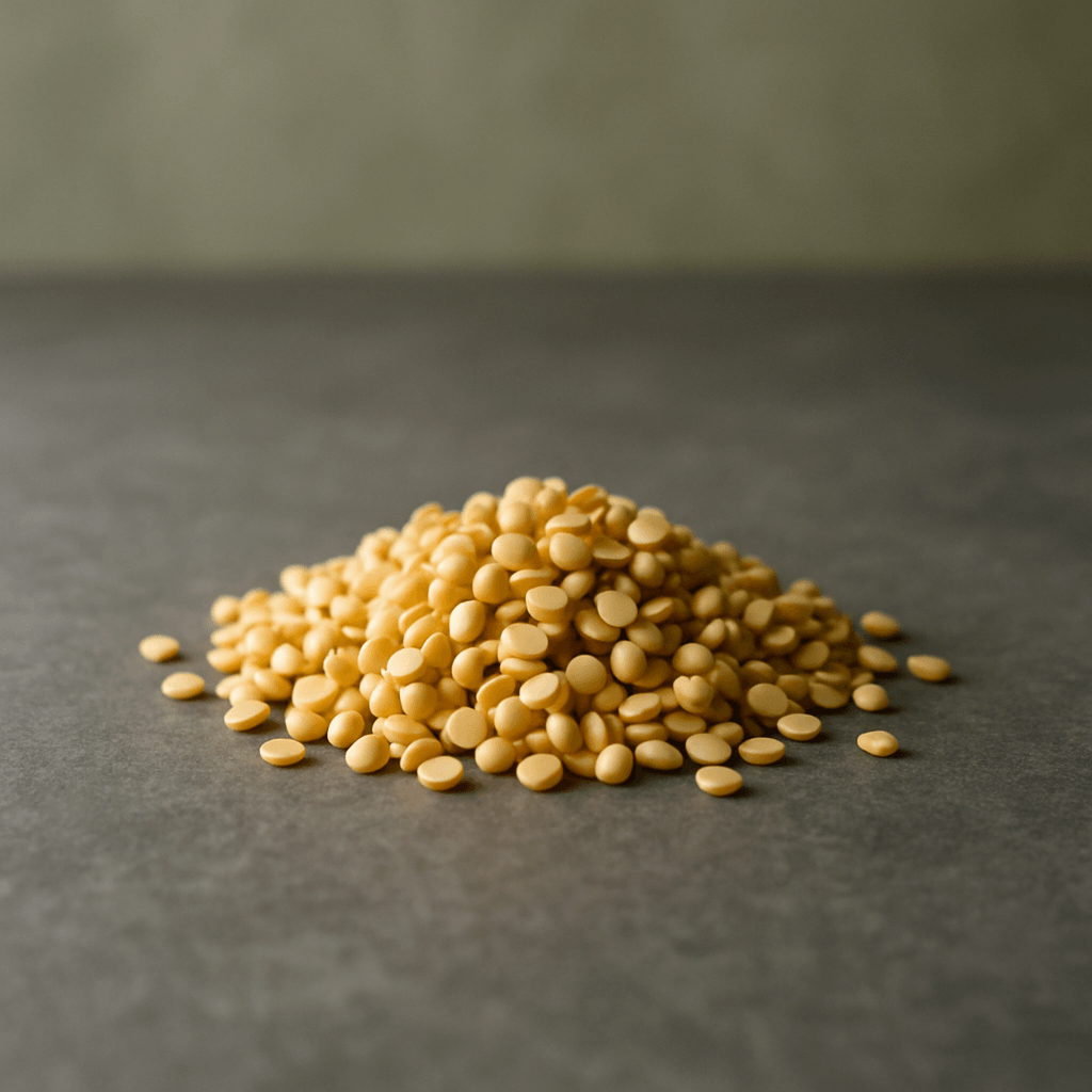 Whole dry yellow split peas, the raw material before milling.